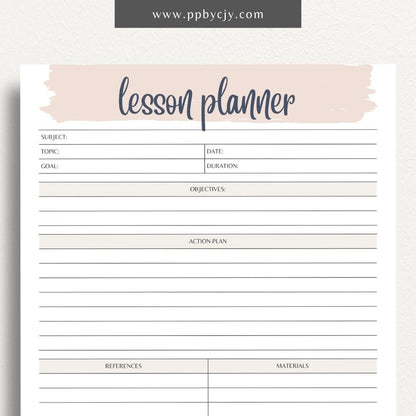 Lesson Plan Printable Template – Digital download for organizing and structuring lesson content, objectives, and activities.