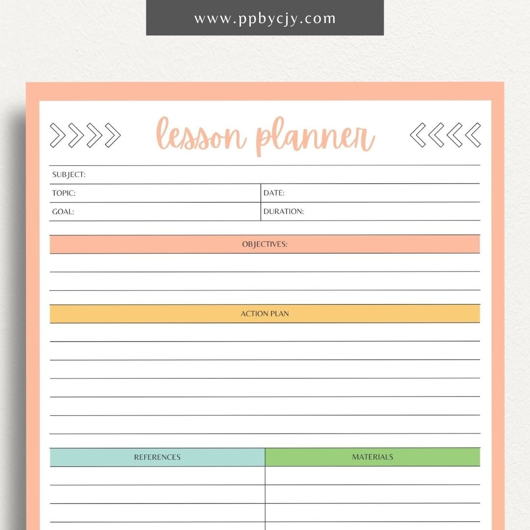 Lesson Plan Printable Template – Digital download for organizing and structuring lesson content, objectives, and activities.