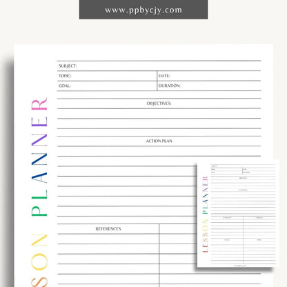 Lesson Plan Printable Template – Digital download for organizing and structuring lesson content, objectives, and activities.