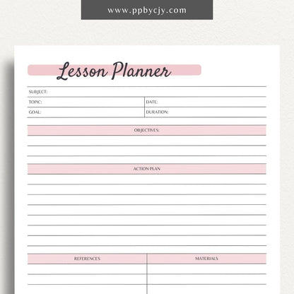 Lesson Plan Printable PDF Template