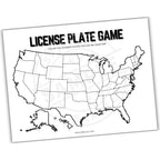 Map of the United States with 'License Plate Game' text at the top
