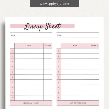 Sports Team Lineup Form Printable PDF Template