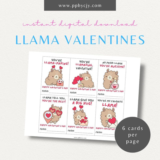 Llama-themed Valentine’s Day cards with adorable llama designs and fun llama-themed quotes for a playful Valentine’s greeting.