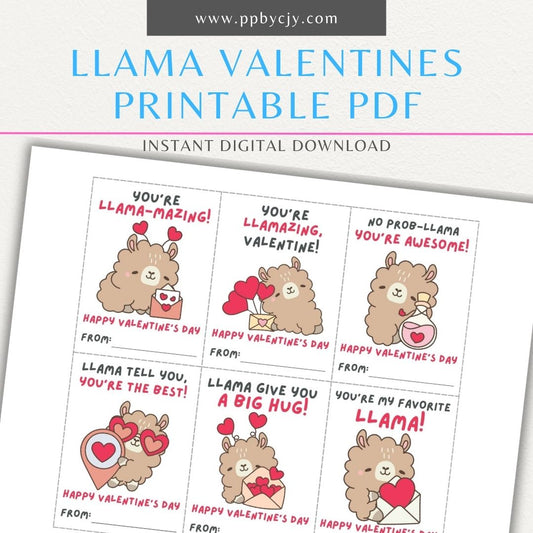 Llama-themed Valentine’s Day cards with adorable llama designs and fun llama-themed quotes for a playful Valentine’s greeting.