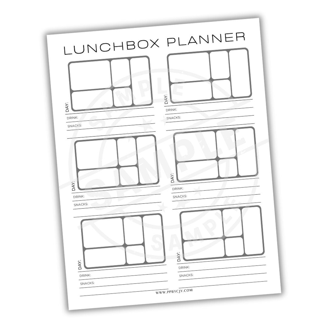 Lunchbox planner sheet with grid layout on a white background
