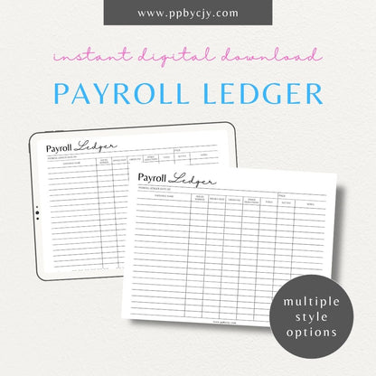 Payroll Ledger Template Printable – Digital download for employee salary tracking