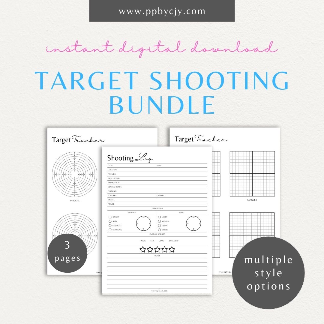 Target Shooting Log Printable Template – Digital download for tracking shooting practice, targets, and performance.