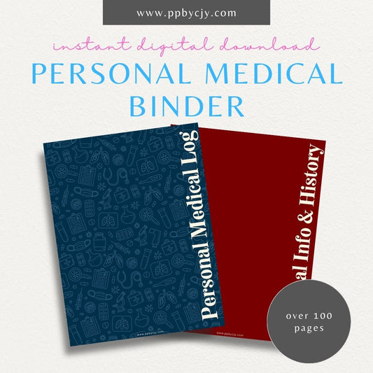 Personal Medical Printable Planner – Digital download featuring interactive pages for managing and tracking personal medical information, appointments, and health records.