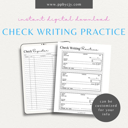 Pretend Check Learning Aid Printable Template – Digital download for teaching and practicing check writing and financial management skills