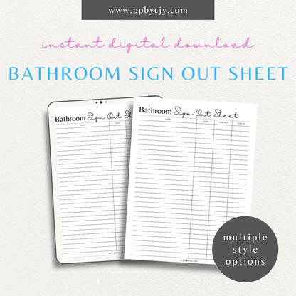 Bathroom Sign-Out Sheet Printable Template – Digital download for tracking restroom usage in classrooms or offices.