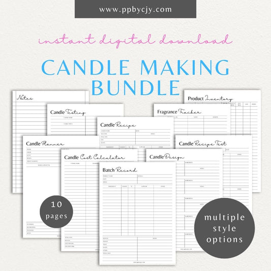 Candle Maker Bundle Printable Template – Digital Download with Essential Tools for Organizing, Planning, and Tracking Candle Making Projects