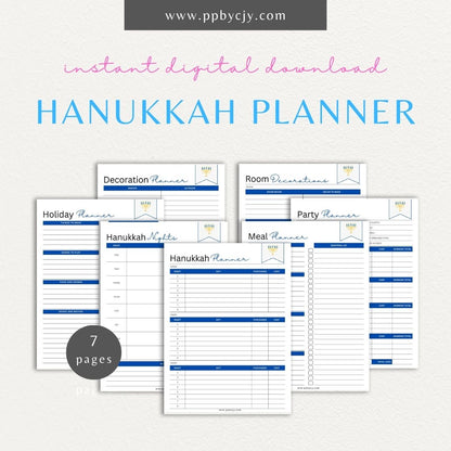 Hanukkah Nights & Gifts Planning Bundle – Digital download for organizing gifts, nightly activities, menorah lighting, and holiday preparations.