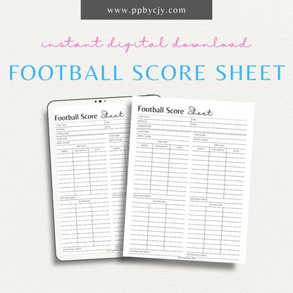 Football Score Sheet Printable Template – Digital download for recording and tracking football game scores and statistics.