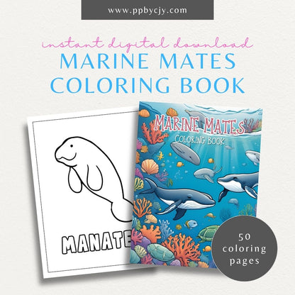 Marine Mates Coloring Book Digital Download – 50 Simple and Easy Ocean-Themed Coloring Pages