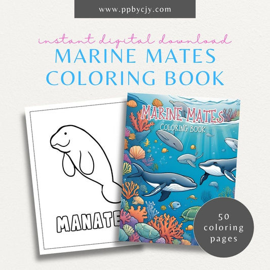 Marine Mates Coloring Book Digital Download – 50 Simple and Easy Ocean-Themed Coloring Pages