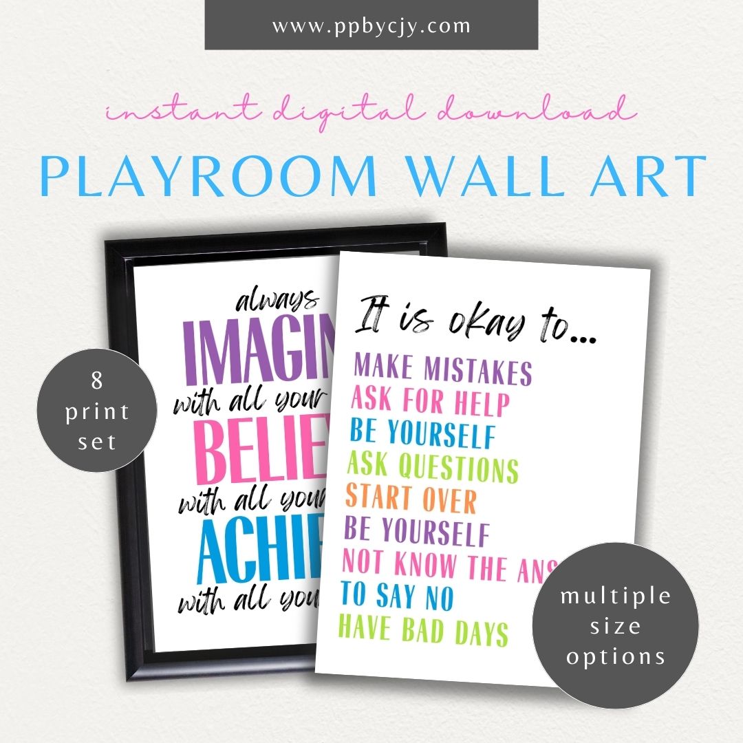 Bold Motivational Wall Art for Kids Printable – Vibrant designs for playroom, homeschool, or classroom