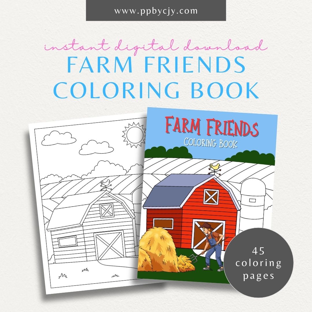 Farm Friends Coloring Book Digital Download – 45 Simple and Easy Coloring Pages