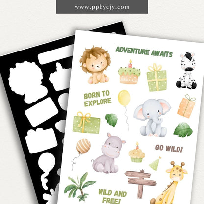 Safari Jungle Sticker Sheet Template Printable – Digital download for animal stickers