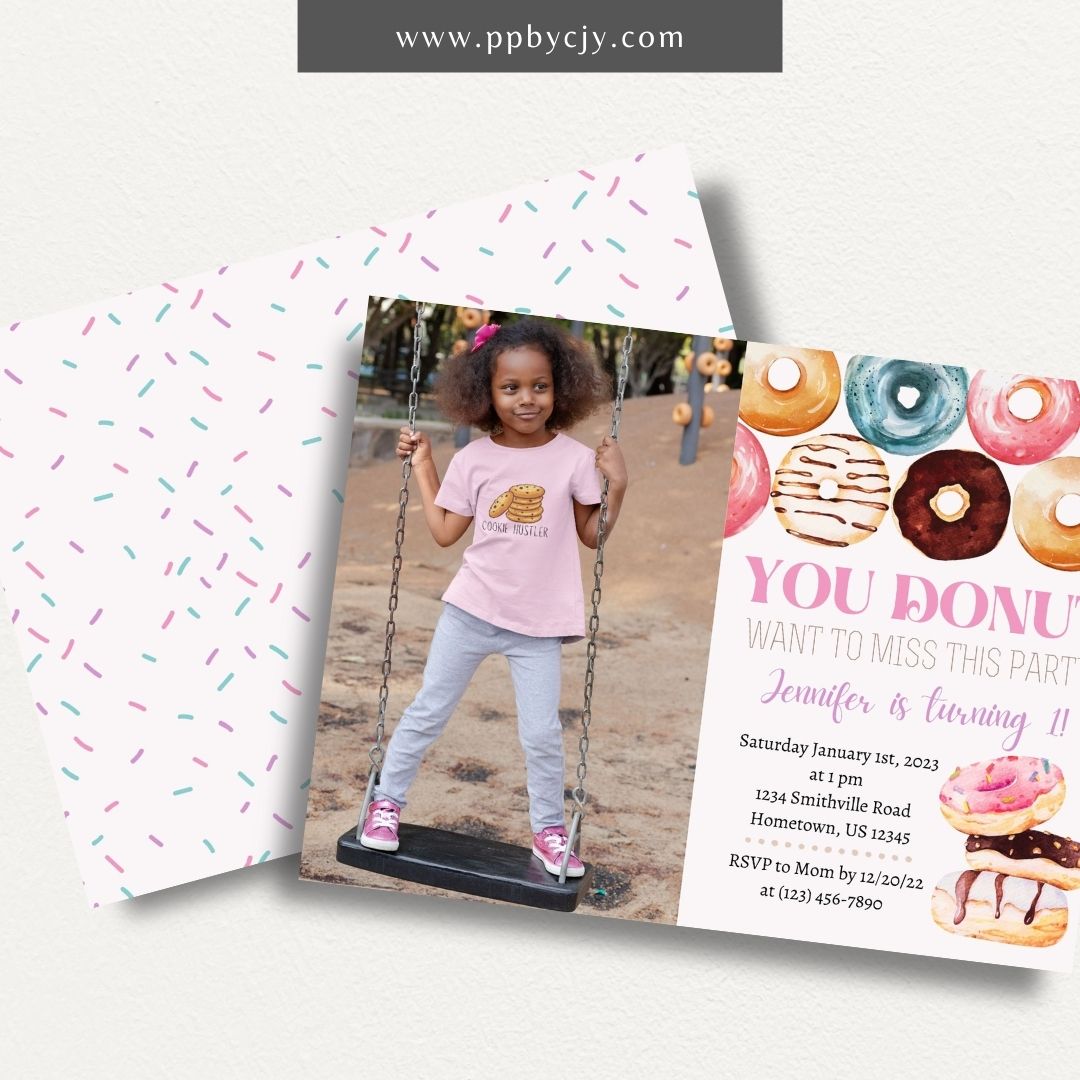 Donut Party Invitation – Digital download for editable donut-themed celebration invitations