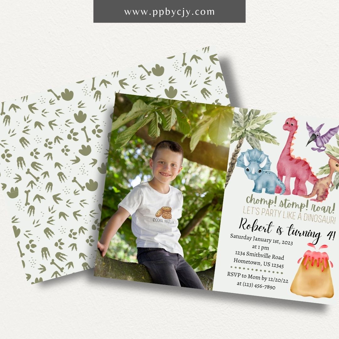 Dinosaur Party Invitation Template – Digital download for editable and printable dino-themed invitations