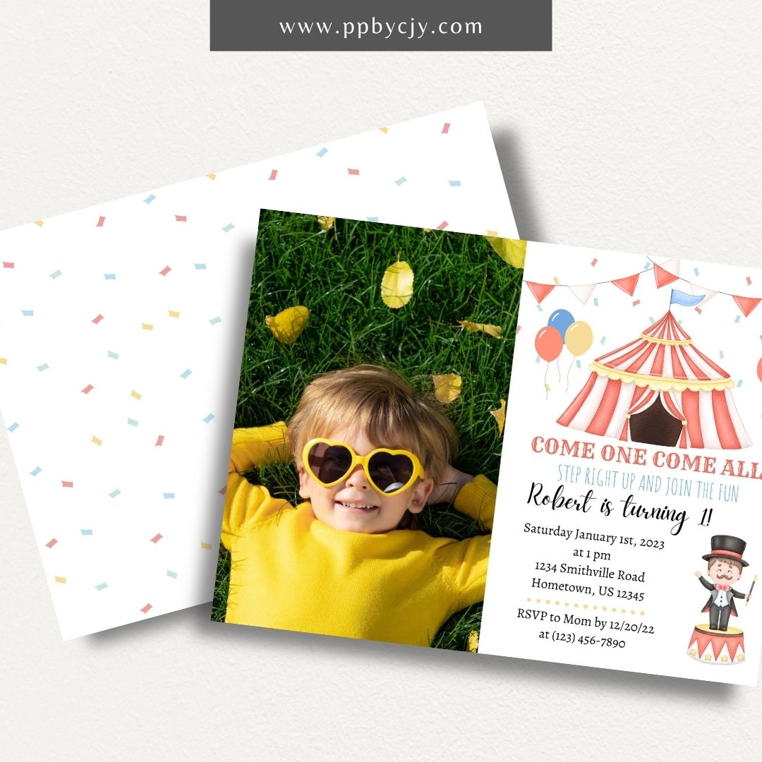 Circus Carnival Invitation Printable Template – Editable digital download for a fun-filled party or celebration.