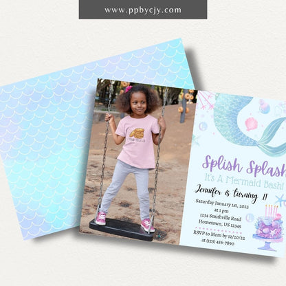 Mermaid Birthday Invitation Printable – Editable digital download with an ocean-inspired design for magical party celebrations.