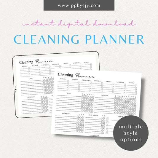 Cleaning Checklist Printable Template – Digital Download for Organizing and Tracking Cleaning Tasks and Schedules