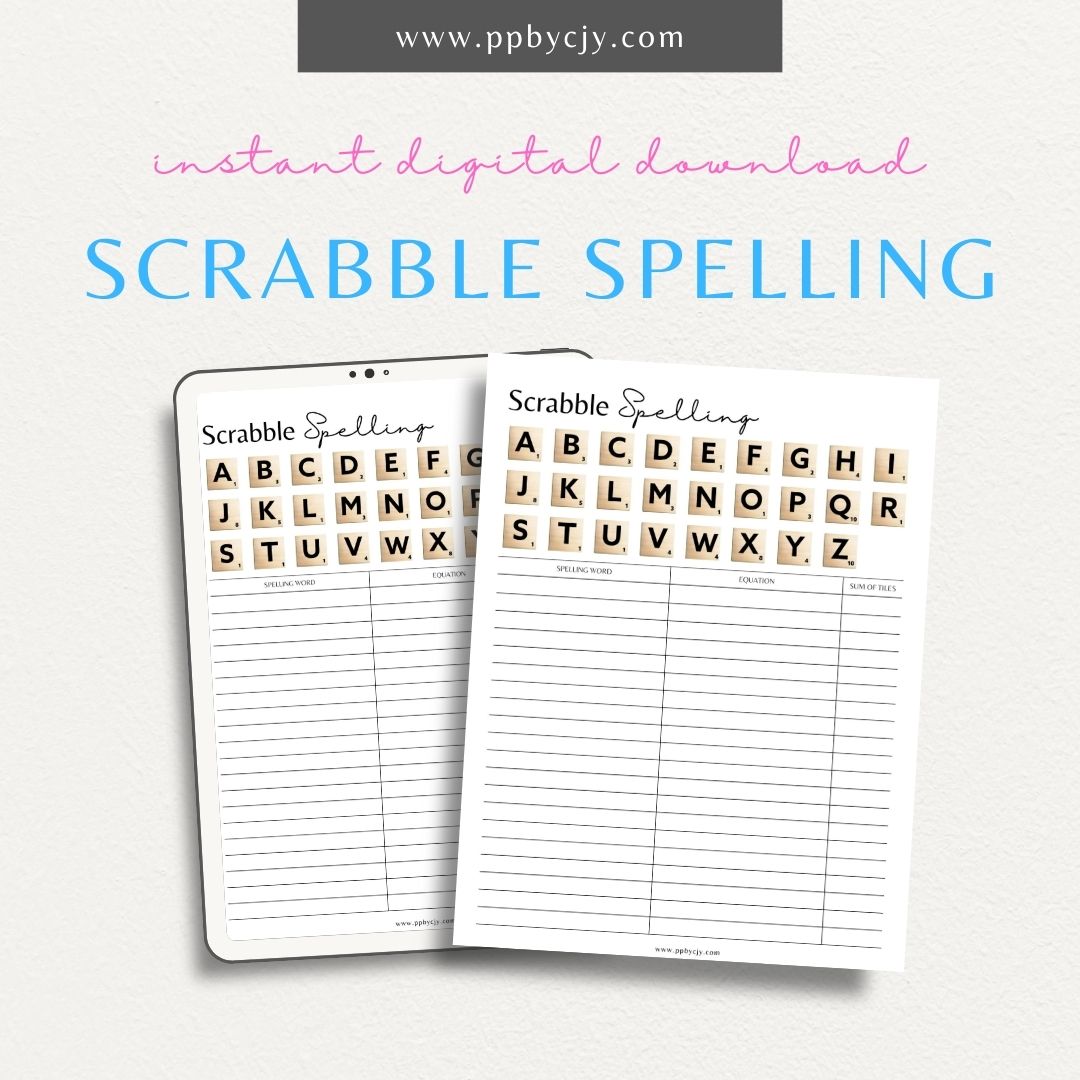 Scrabble Game Printable Template – Digital download for creating or tracking Scrabble game boards, tiles, and scores