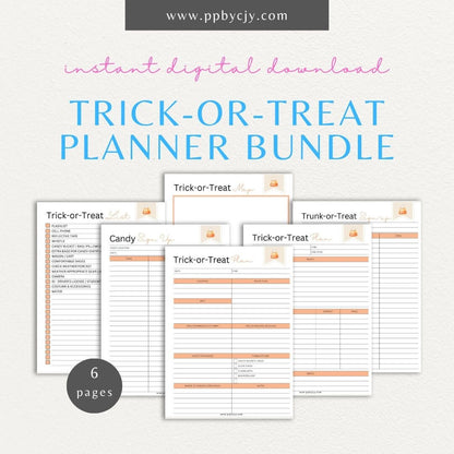 Image of Halloween trick or treat planner printable template bundle