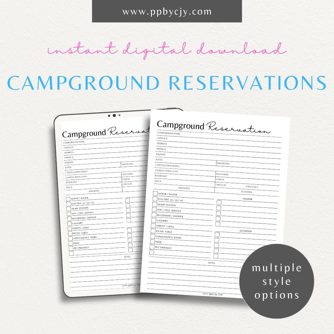 Campground Reservation Sheet Printable Template – Digital Download for Organizing and Managing Campground Reservations