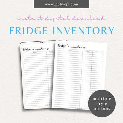 Refrigerator Inventory Printable Template – Digital download for organizing and managing the contents of your refrigerator.