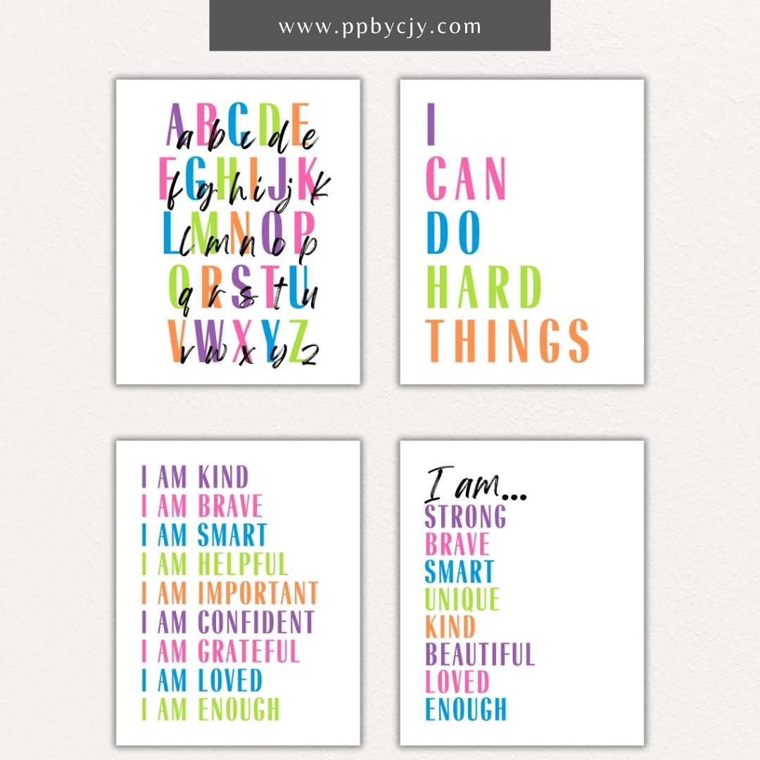 Bold Motivational Wall Art for Kids Printable – Vibrant designs for playroom, homeschool, or classroom