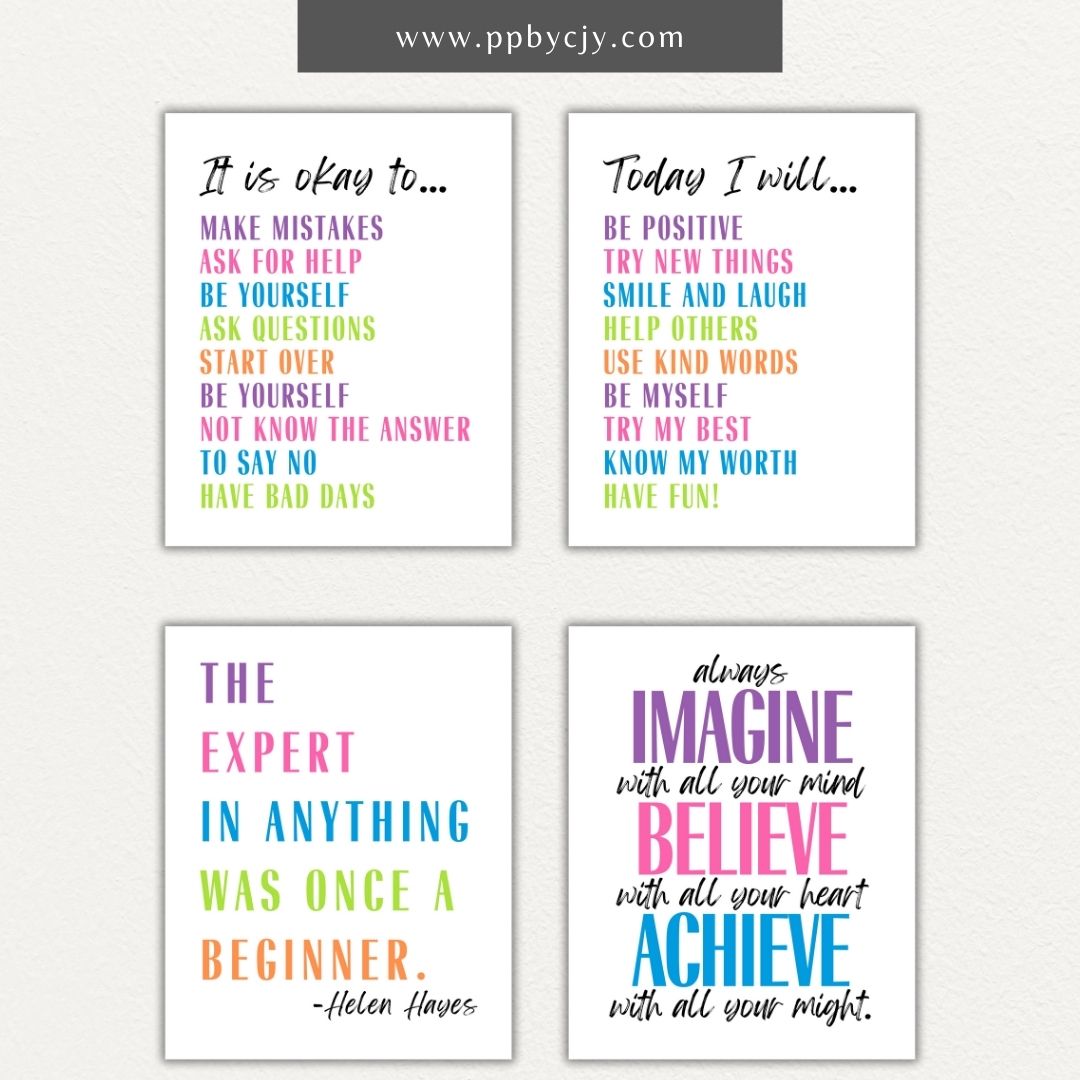 Bold Motivational Wall Art for Kids Printable – Vibrant designs for playroom, homeschool, or classroom