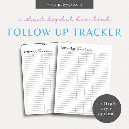 Follow-Up Tracker Printable Template – Digital download for managing and monitoring follow-up tasks and deadlines.