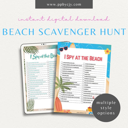 Beach Scavenger Hunt Printable Template – Digital Download for Fun Beach Activities and Exploration