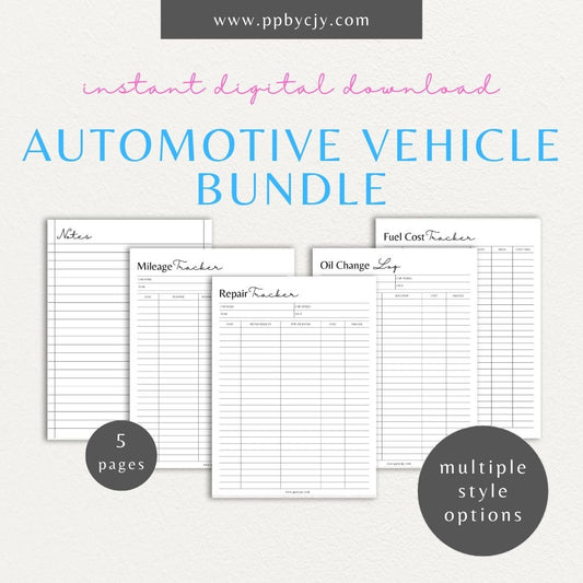 Automotive Maintenance Bundle Printable Template – Digital Download for Tracking and Managing Vehicle Maintenance