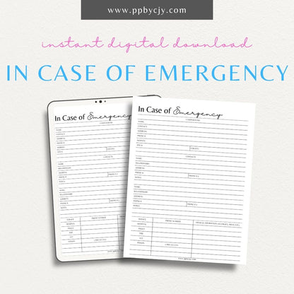 Camping In Case of Emergency Sheet Printable Template – Digital Download for Recording and Managing Emergency Information While Camping