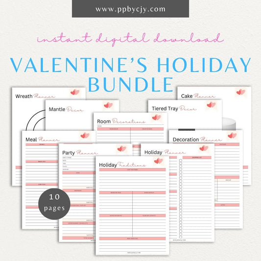 Valentine's Day Planner Bundle Printable Template – Digital download for a comprehensive set of planners to organize and manage all aspects of Valentine's Day, including gift planning, event schedules, meal ideas, and romantic activities