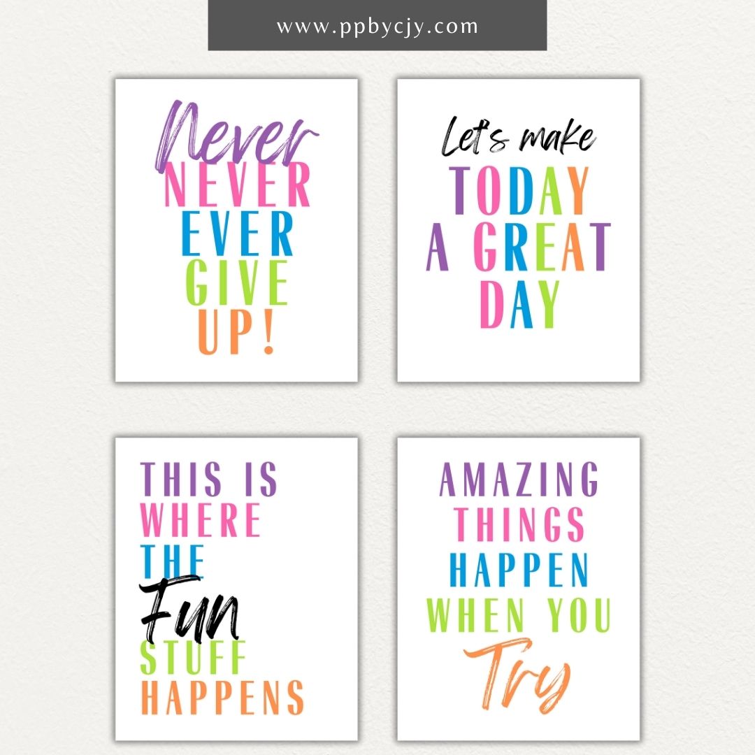 Bold Motivational Wall Art for Kids Printable – Vibrant designs for playroom, homeschool, or classroom