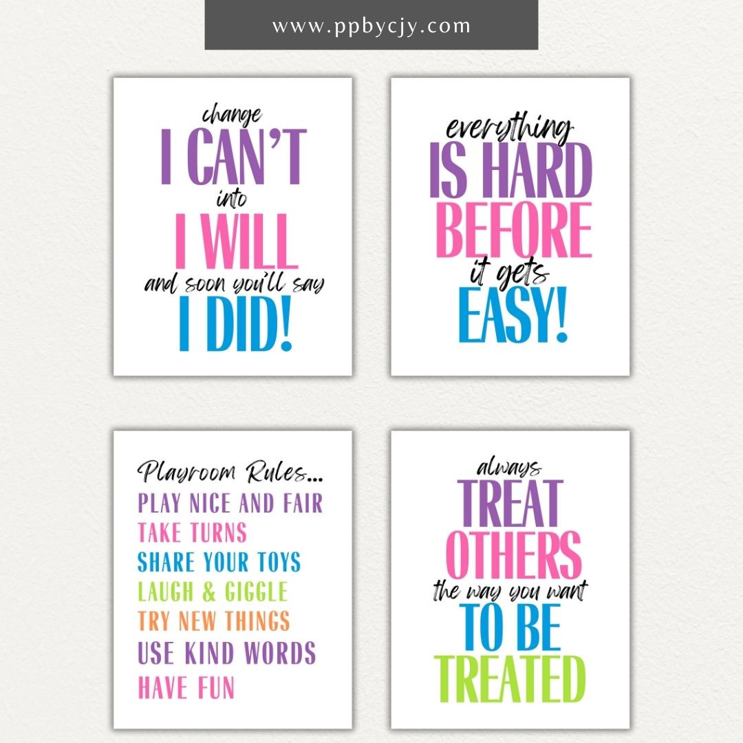 Bold Motivational Wall Art for Kids Printable – Vibrant designs for playroom, homeschool, or classroom