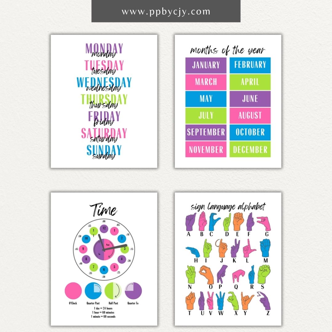 Educational Wall Art for Kids Printable – Bold learning designs for playroom, homeschool, or classroom