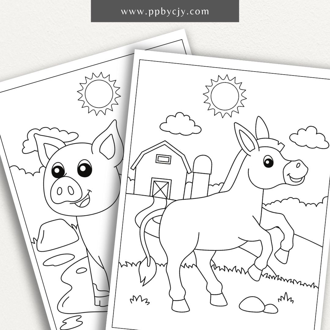 Farm Friends Coloring Book Digital Download – 45 Simple and Easy Coloring Pages