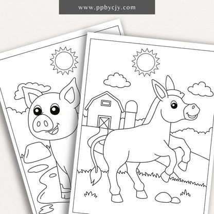 Farm Friends Coloring Book Digital Download – 45 Simple and Easy Coloring Pages