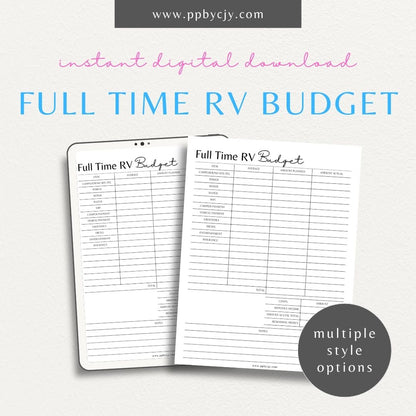 Full-Time RV Budget Printable Template – Digital download for planning and tracking expenses while living in an RV.