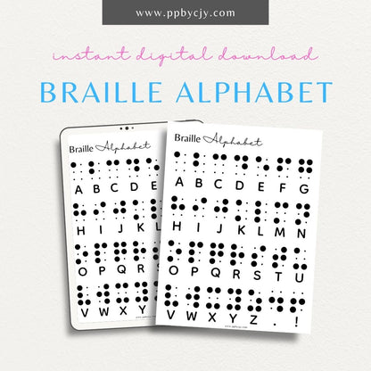 Braille Alphabet Sheet Printable Template – Digital download for learning and teaching the Braille alphabet and tactile reading skills