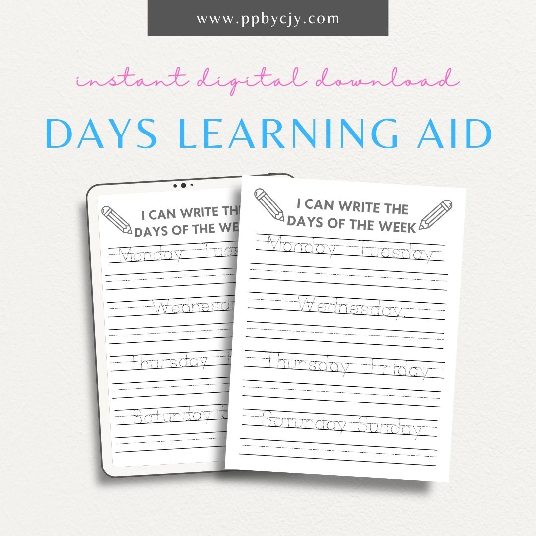 Days of the Week Learning Worksheet Printable Template – Digital Download for Teaching and Practicing Days of the Week