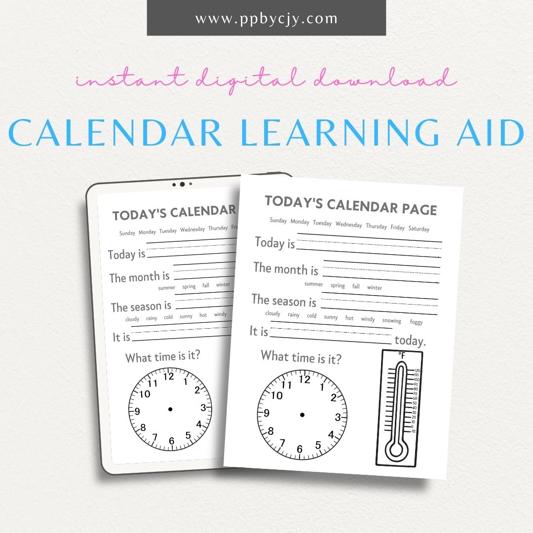 Classroom Calendar Learning Aid Printable Template – Digital Download for Organizing and Enhancing Classroom Scheduling and Activities