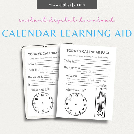 Classroom Calendar Learning Aid Printable Template – Digital Download for Organizing and Enhancing Classroom Scheduling and Activities