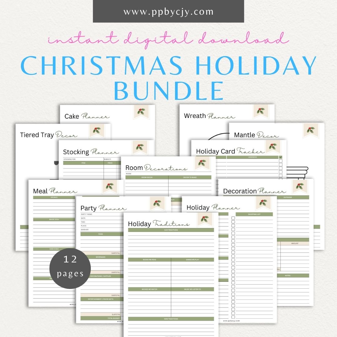 Christmas Holiday Planner Bundle Printable Template – Digital Download for Comprehensive Planning and Organizing Holiday Activities, Gifts, and Events