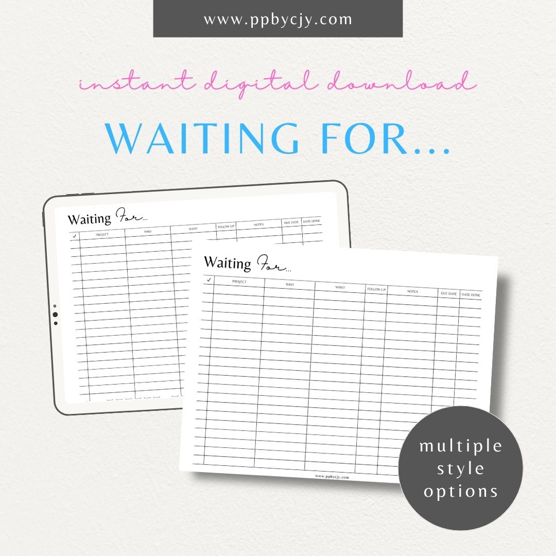 Waiting For Project Tracker Printable Template – Digital download for managing project tasks, deadlines, and progress.